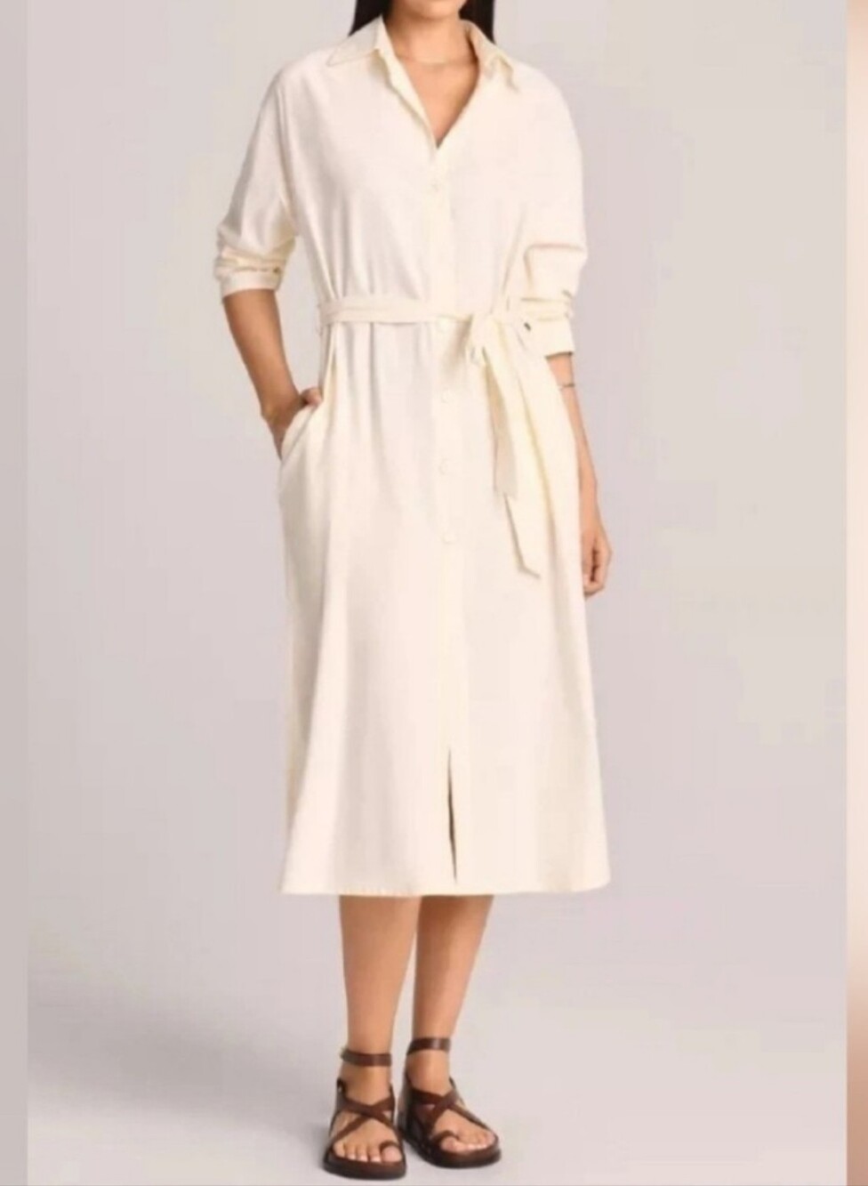 Vitamin A Cream Midi Shirt Dress/cover up with self belt size XL new with tags